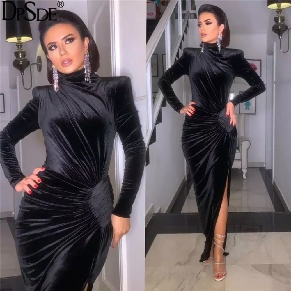 Black Velvet Long Sleeve Dress